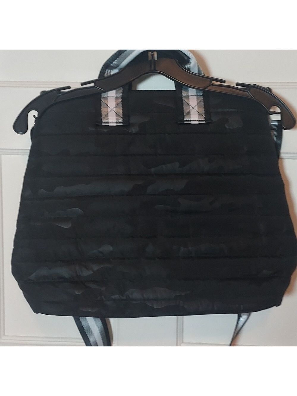 Think Royln Black Quilted Camo Tote Crossbody Bag - Picture 8 of 12
